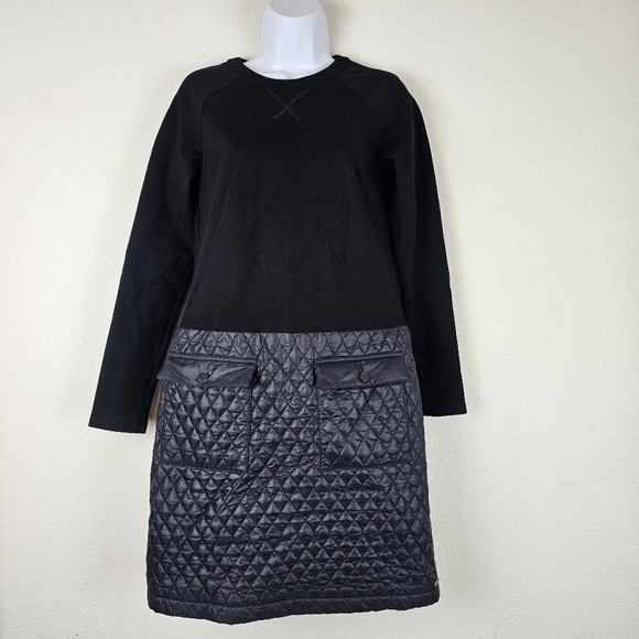Worth New York Quilted Pocket Long Sleeve Black Shift Dress Petite S - Picture 3 of 15